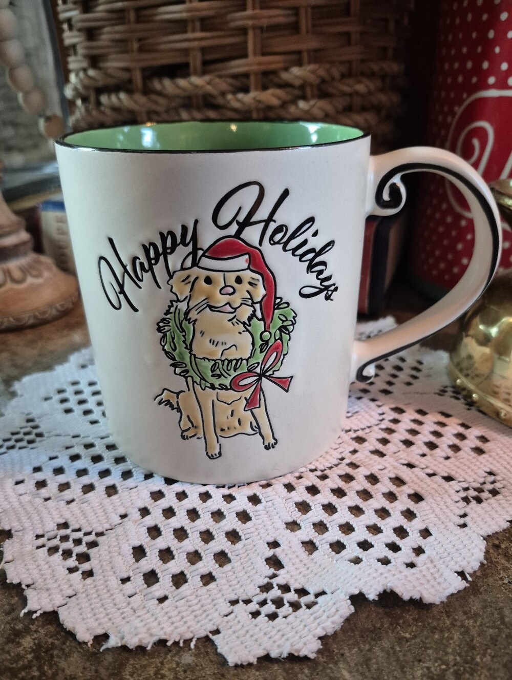 ELI & ANA Oversized Happy Holidays Dog Wreath Christmas Mug